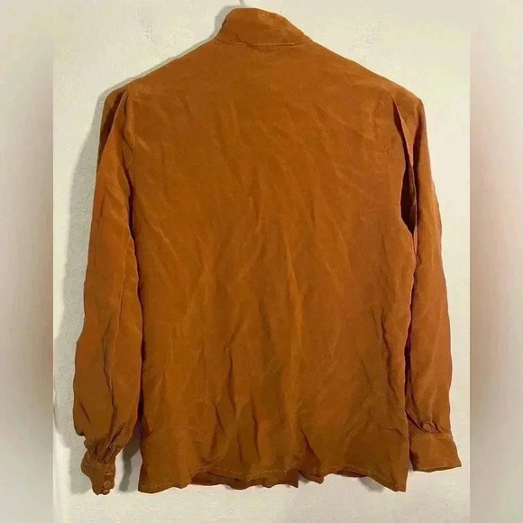 Madame de Saint Gil Vintage Caramel Brown Layered Silk Long Sleeve Blouse Sz 40 - Picture 7 of 8